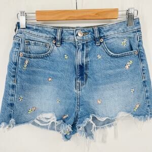 American Eagle High Rise Cutoff Mom Shorts with Floral Embroidery Women's 4